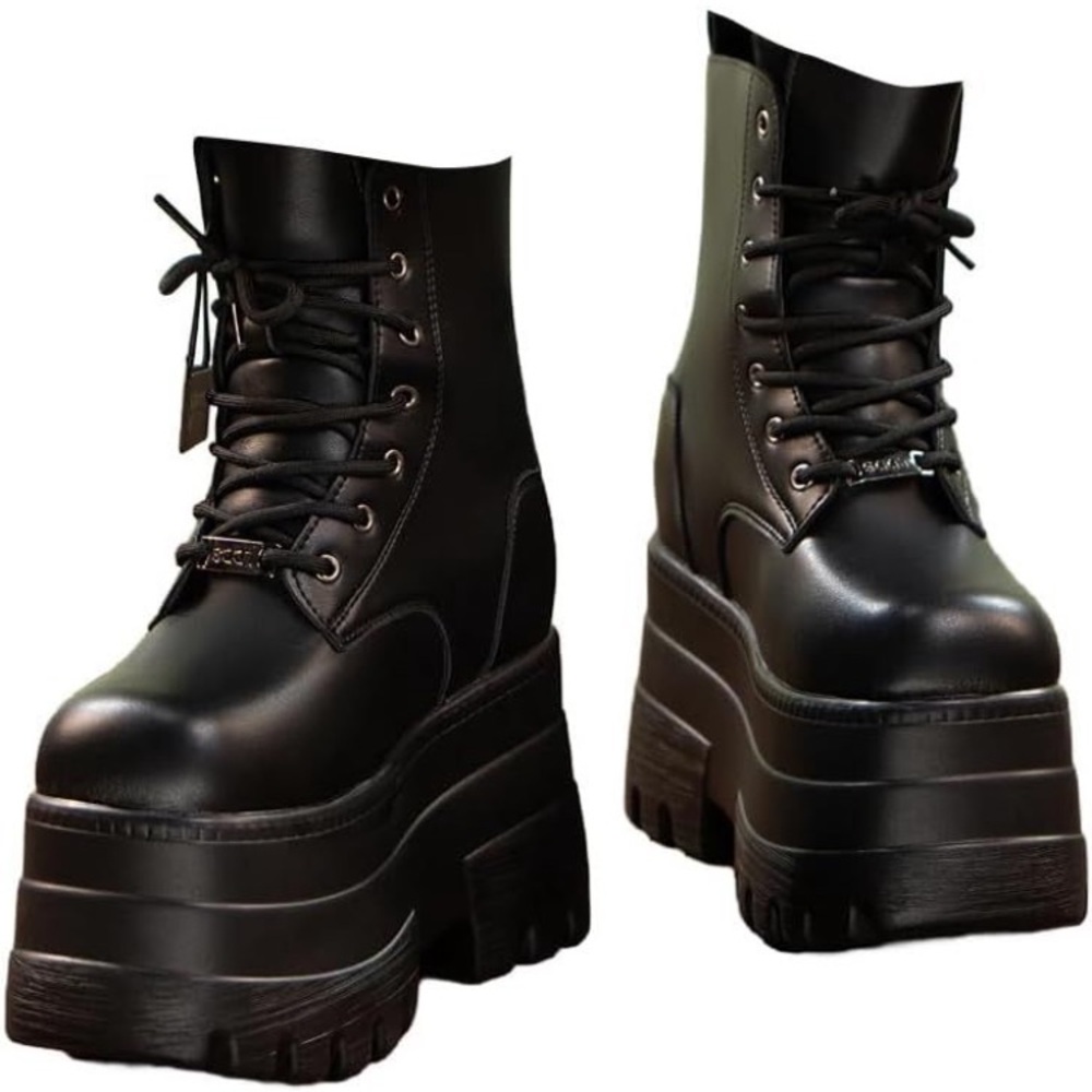 Black Platform Lace-Up Boots